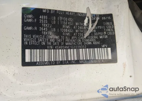 2016 Subaru Outback 2.5I Limited из США, поврежденный, VIN 4S4BSANC1G3229352